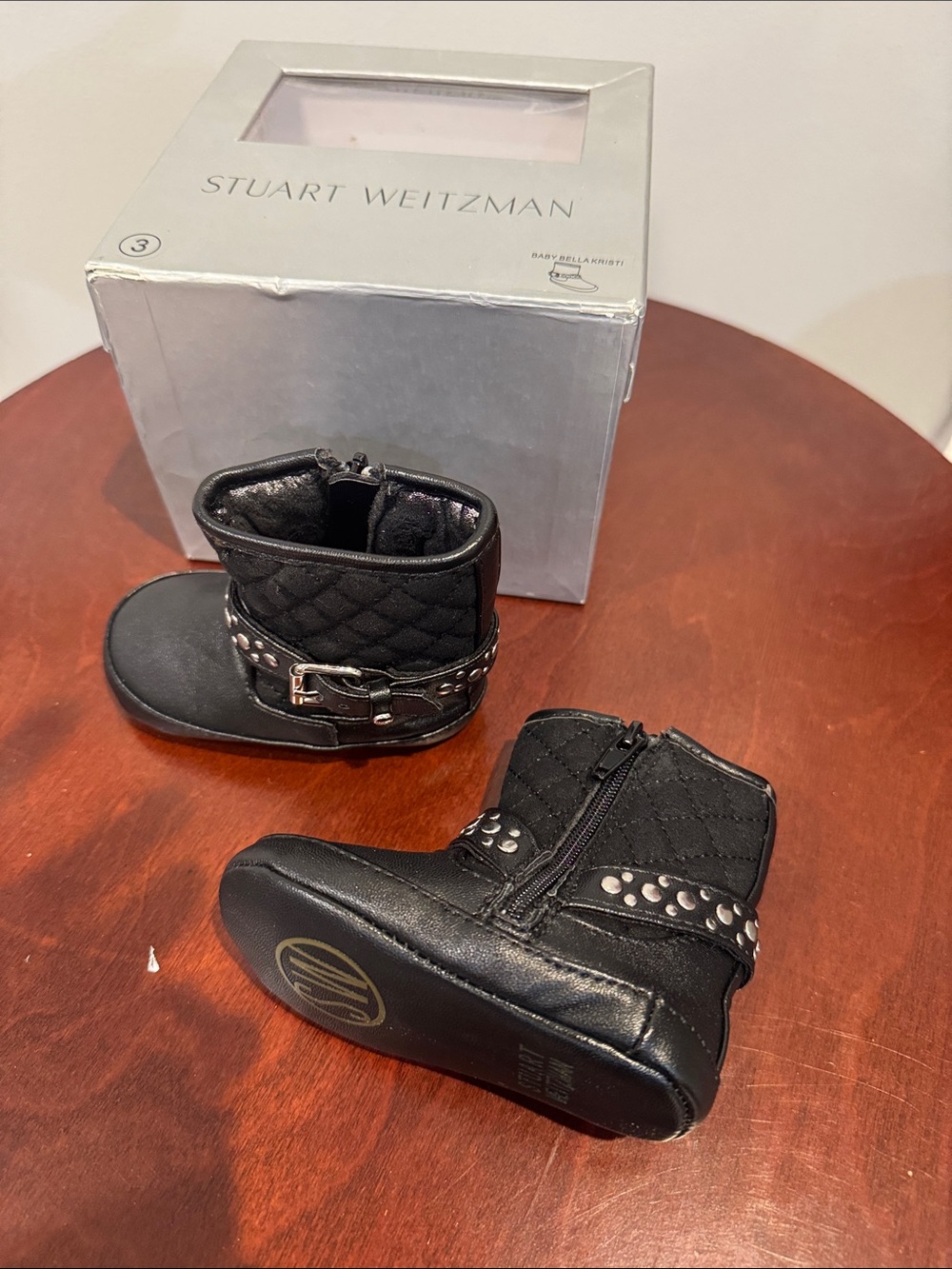 Stuart Weitzman Black Quilted Toddler Boots with Studded Strap